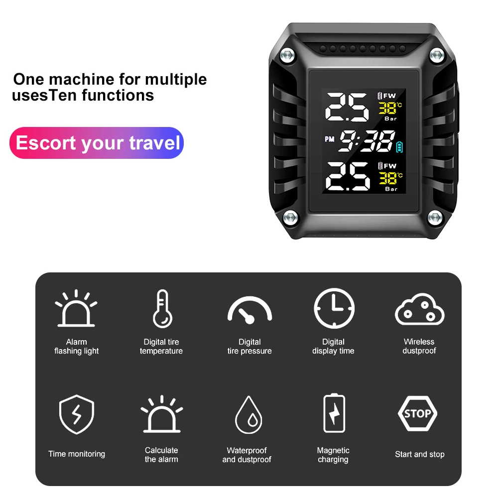 Tire Pressure Monitor - Motorcycle Tire Pressure Monitor Digital Time