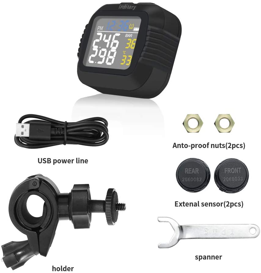 Tire Pressure Monitor - Infitary Motorcycle TPMS Tire Pressure Monitoring