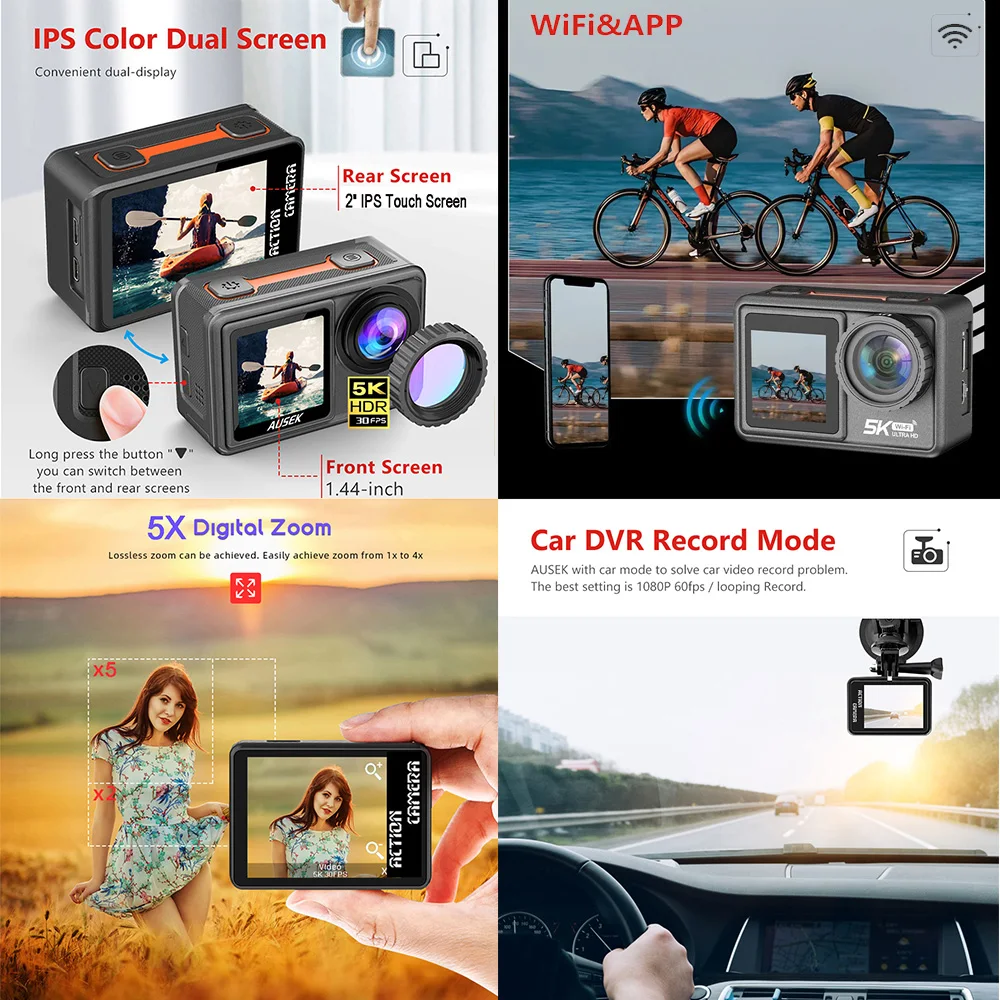 AUSEK M81TR Action Camera 5K 4 - Car Accessories Online ulasan dan harga